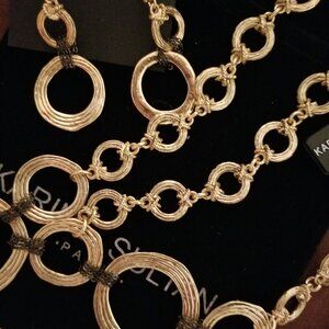 KARINE SULTAN 24K plated BAILEY LAYERED CIRCLE CHAIN NECKLACE & EARRINGS IN GOLD